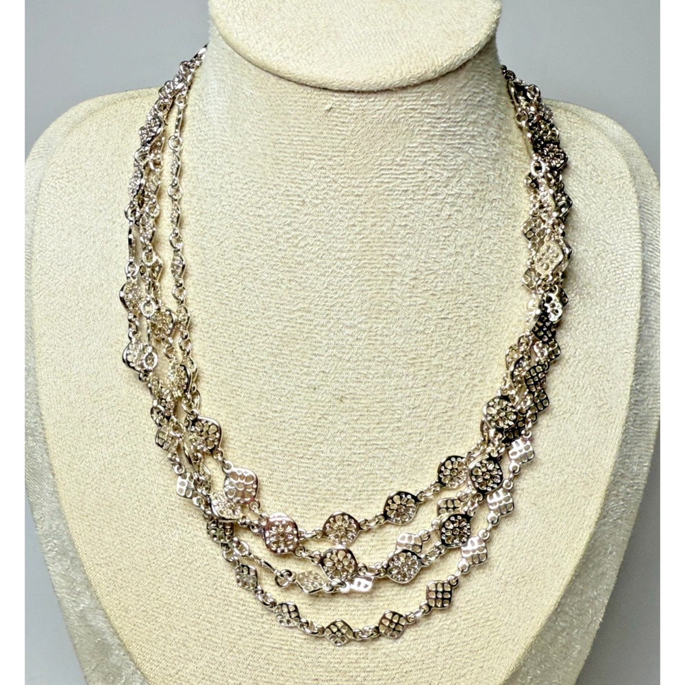 Stella & Dot 66" Devon Silver Tone Filigree Link Layering Chain Necklace Long
